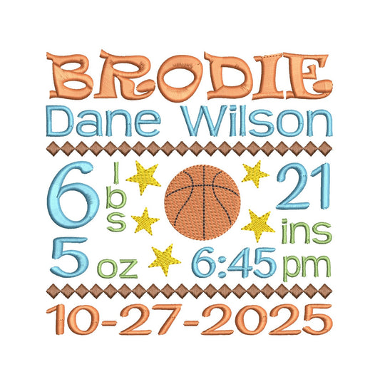 Baby Birth Announcement - Template Embroidery Design by rosiedayembroidery.com