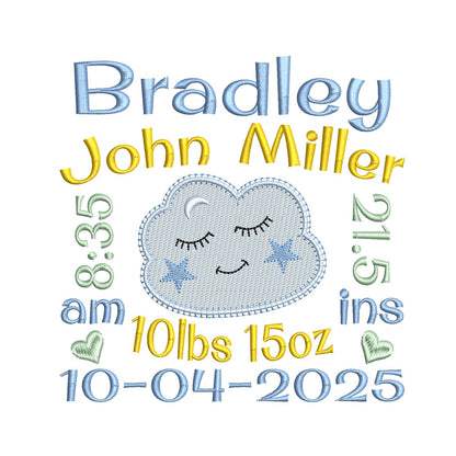 Baby birth announcement template machine embroidery design by rosiedayembroidery.com