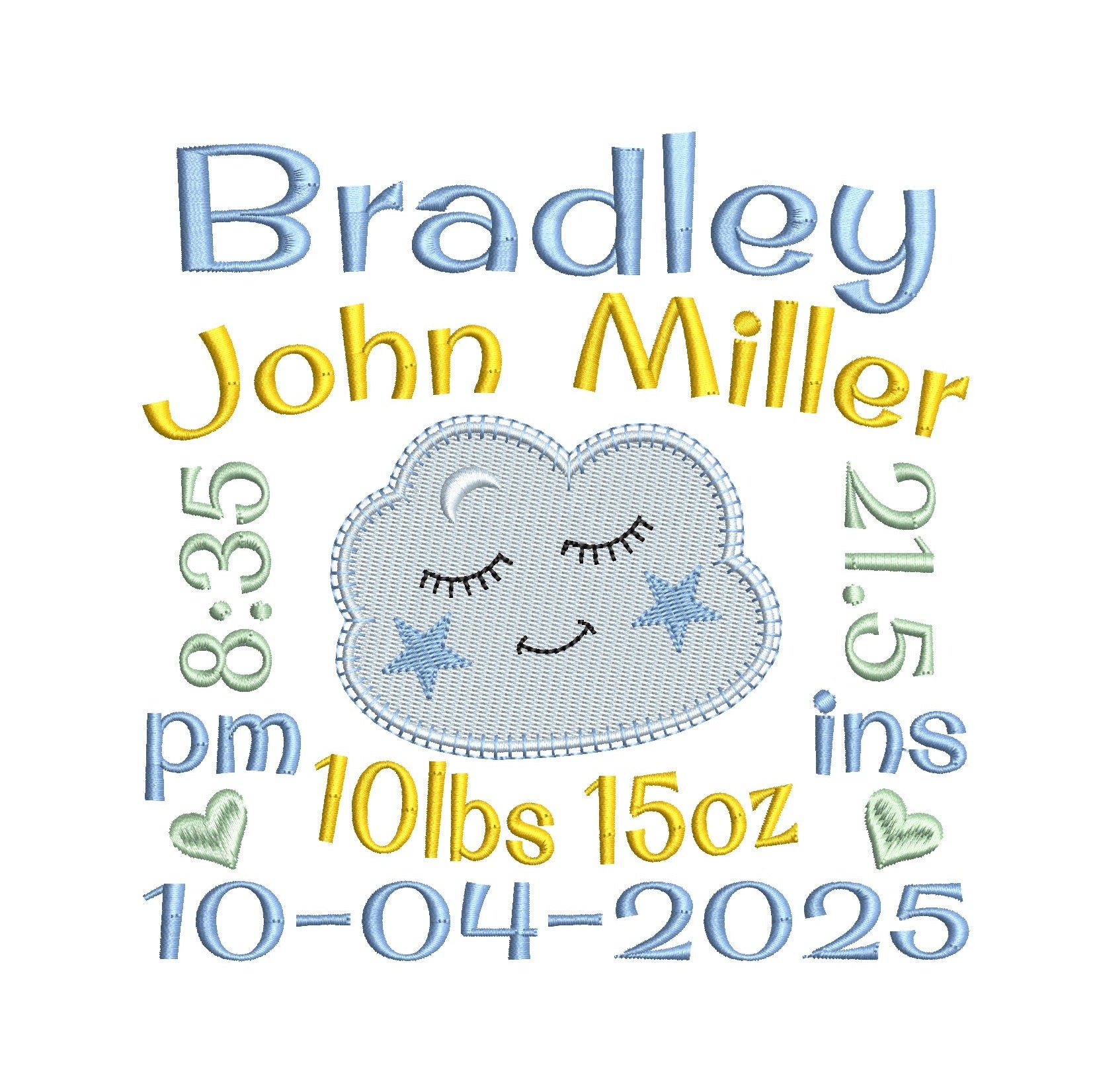 Baby birth announcement template machine embroidery design by rosiedayembroidery.com