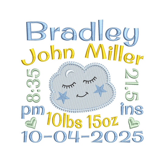 Baby birth announcement template machine embroidery design by rosiedayembroidery.com