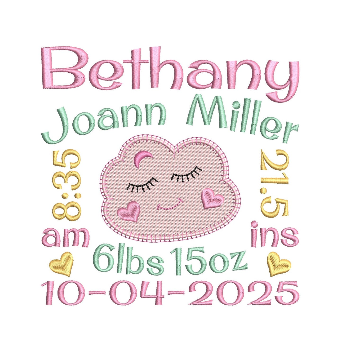 Baby birth announcement machine embroidery design by rosiedayembroidery.com