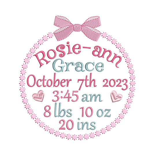 Baby birth announcement template machine embroidery design by rosiedayembroidery.com