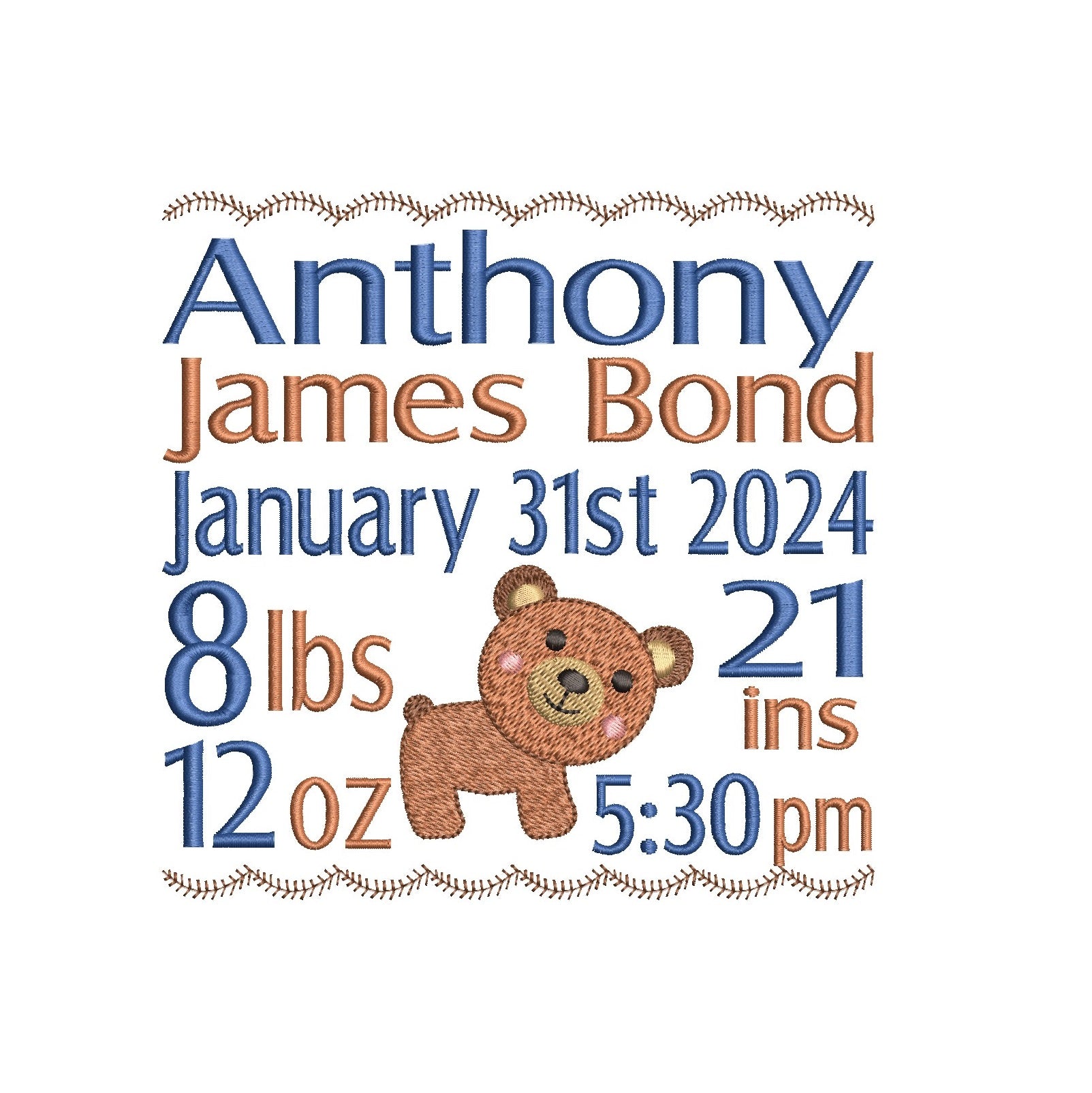 Baby Birth Announcement -Custom Embroidery Design by rosiedayembroidery.com