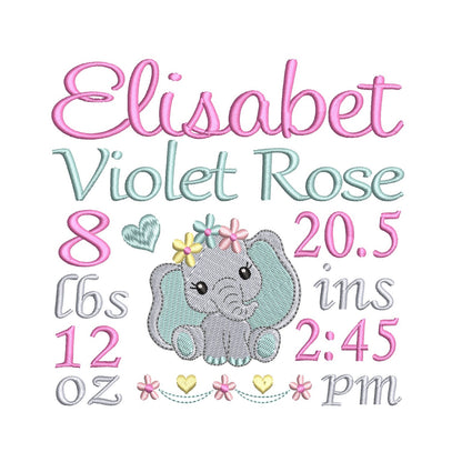 Baby birth announcement machine embroidery design by rosiedayembroidery.com