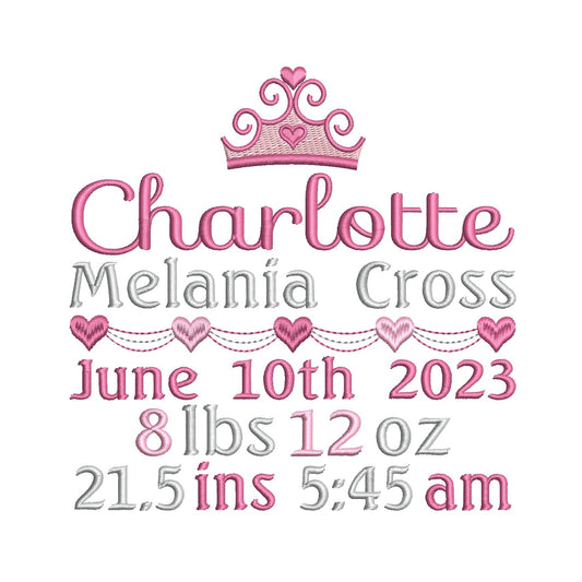 Baby birth announcement template machine embroidery design by rosiedayembroidery.com