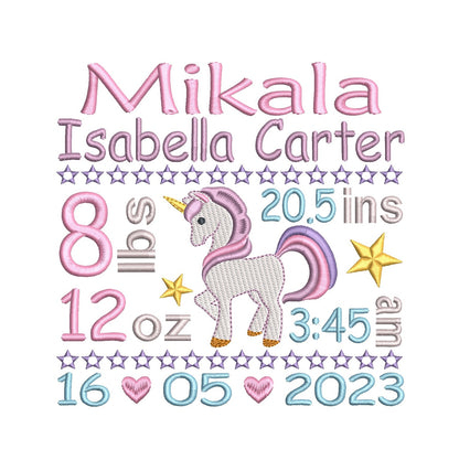 Baby birth announcement template machine embroidery design by rosiedayembroidery.com