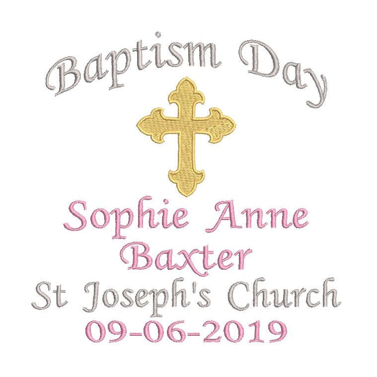 Baptism Announcement - Customised machine embroidery design by rosiedayembroidery.com