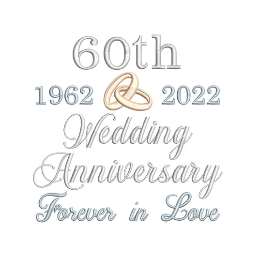 60th Wedding anniversary machine embroidery design by rosiedayembroidery.com