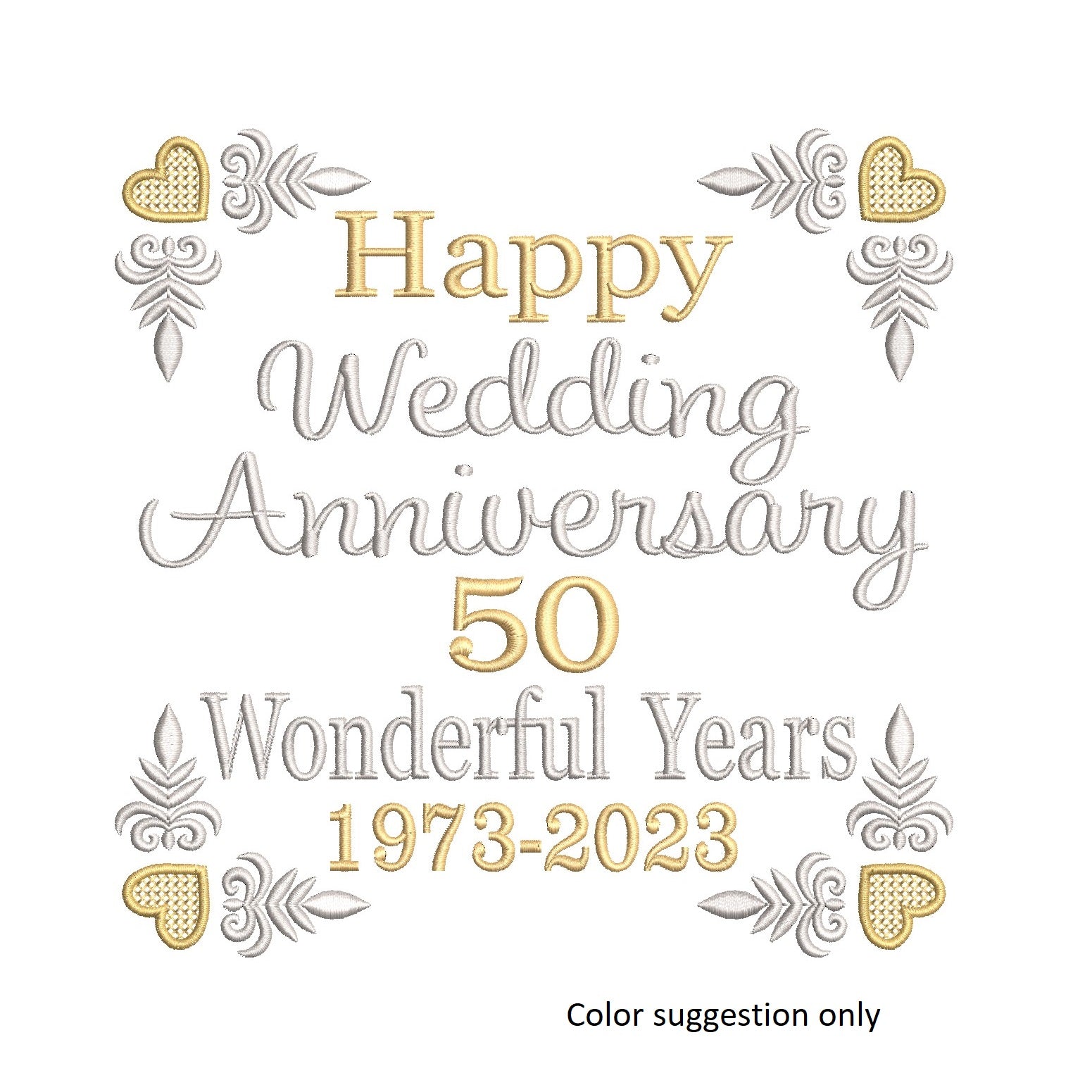 50th wedding anniversary template machine embroidery design by rosiedayembroidery.com