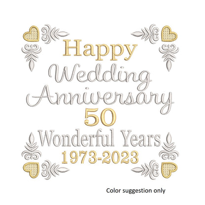 50th wedding anniversary template machine embroidery design by rosiedayembroidery.com