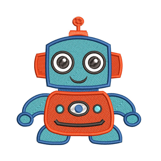 Cute baby robot fill stitch machine embroidery design by rosiedayembroidery.com