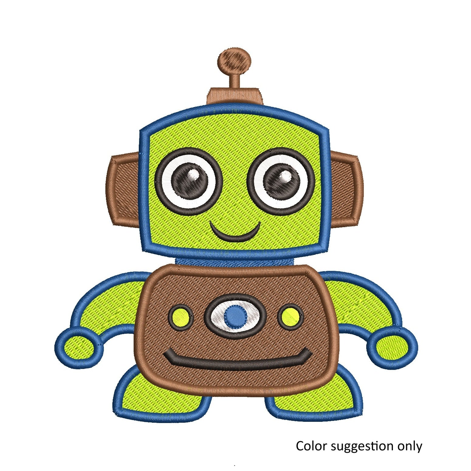 Cute baby robot fill stitch machine embroidery design by rosiedayembroidery.com