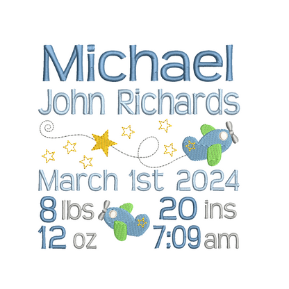 Baby birth announcement template machine embroidery design by rosiedayembroidery.com