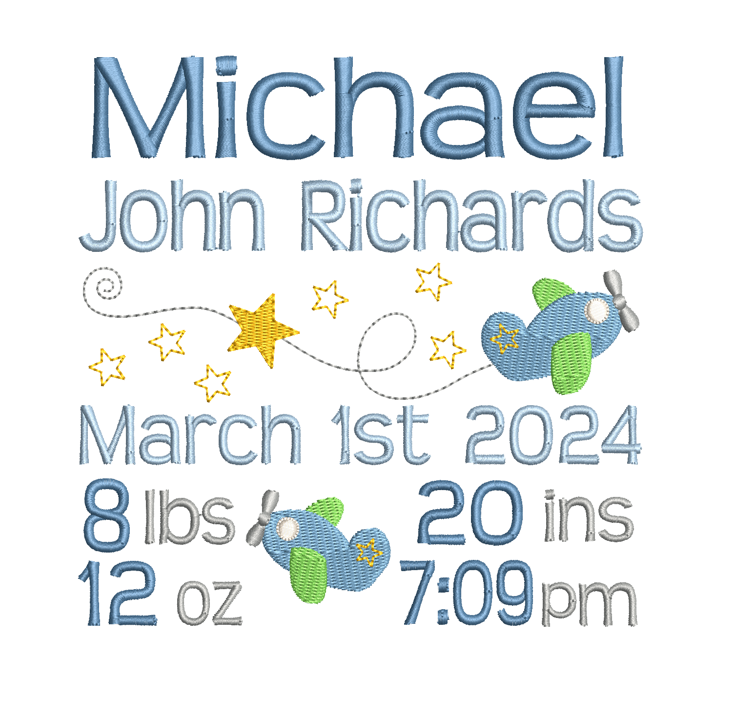 Baby birth announcement machine embroidery design by rosiedayembroidery.com