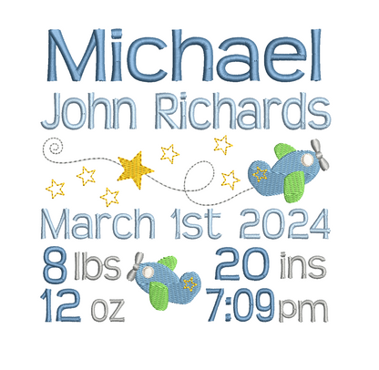 Baby birth announcement machine embroidery design by rosiedayembroidery.com