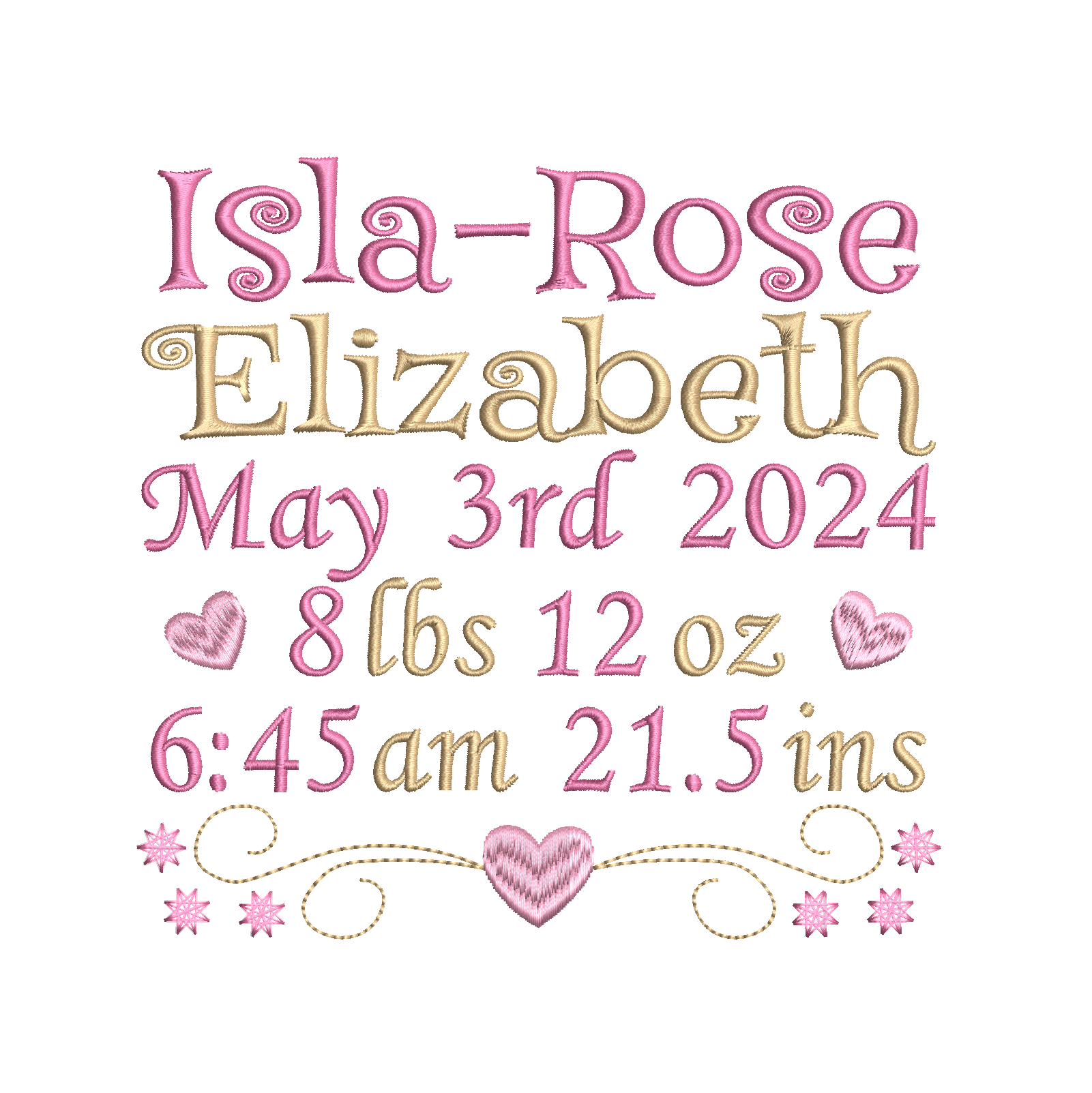 Baby birth announcement machine embroidery design by rosiedayembroidery.com