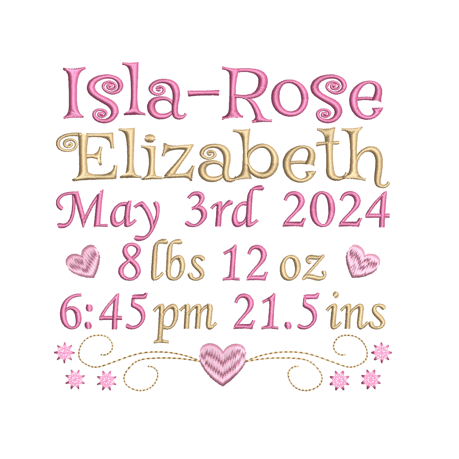 Baby birth announcement machine embroidery design by rosiedayembroidery.com