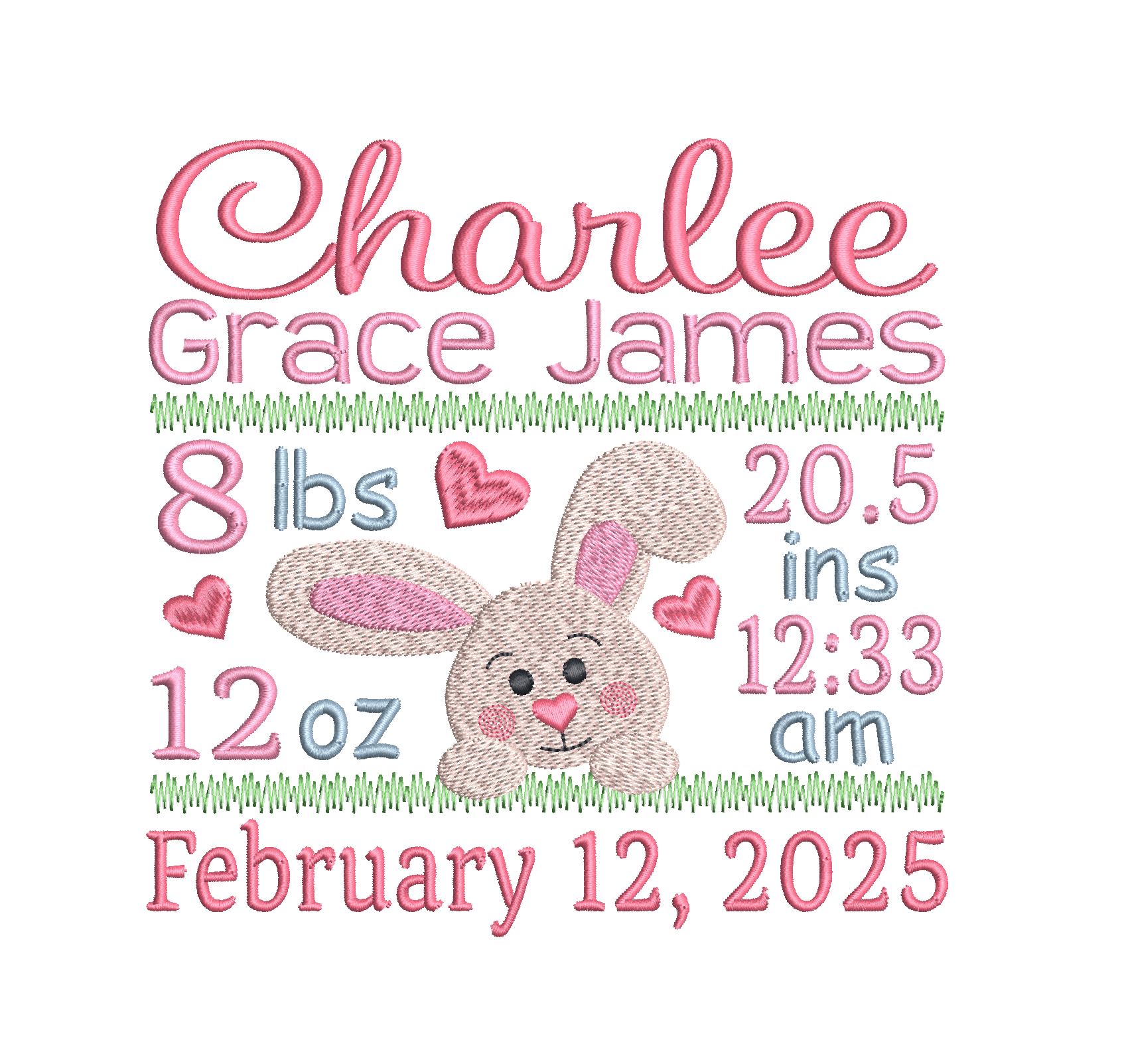Baby birth announcement machine embroidery design by rosiedayembroidery.com