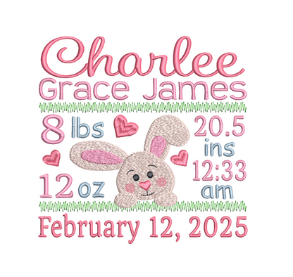 Baby birth announcement machine embroidery design by rosiedayembroidery.com