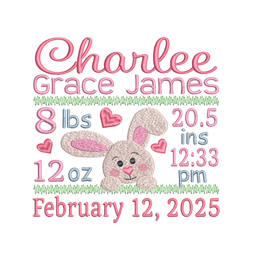 Baby birth announcement machine embroidery design by rosiedayembroidery.com