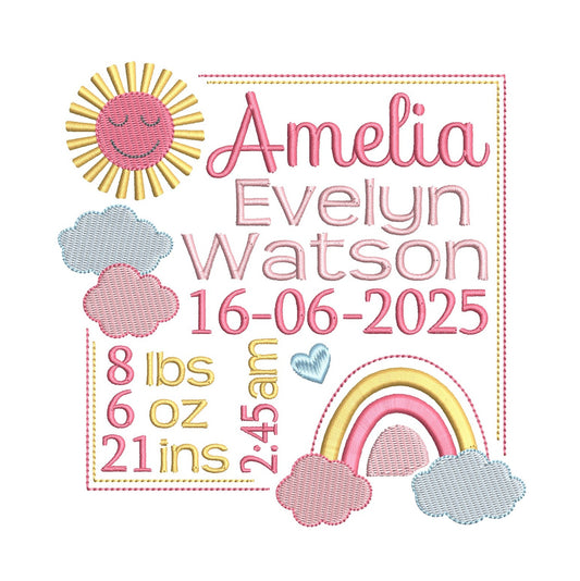 Baby birth template machine embroidery design by rosiedayembroidery.com