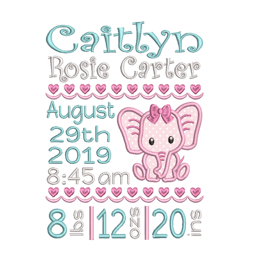 Baby birth announcement template machine embroidery design by rosiedayembroidery.com