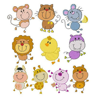 Big Head Animals Set of machine embroidery designs by embroiderytree.com