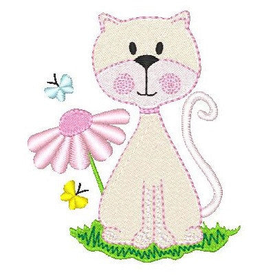 Spring cat machine embroidery design by embroiderytree.com