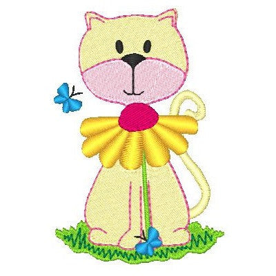 Spring cat machine embroidery design by embroiderytree.com