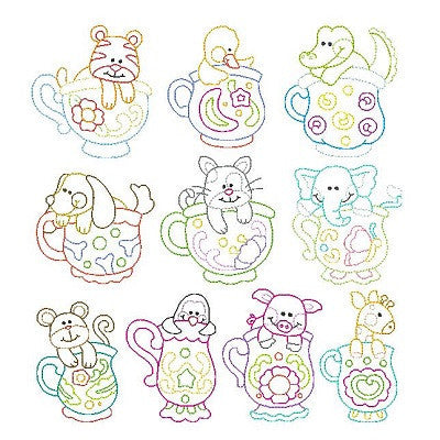 Cuties in Cups Set of machine embroidery designs by embroiderytree.com