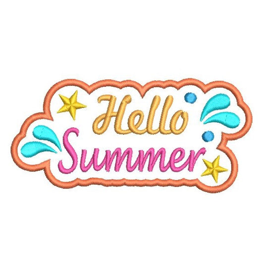 Hello summer fill stitch machine embroidery design by rosiedayembroidery.com