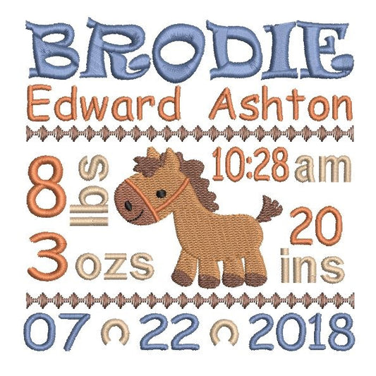 Baby birth announcement -custom embroidery design by rosiedayembroidery.com