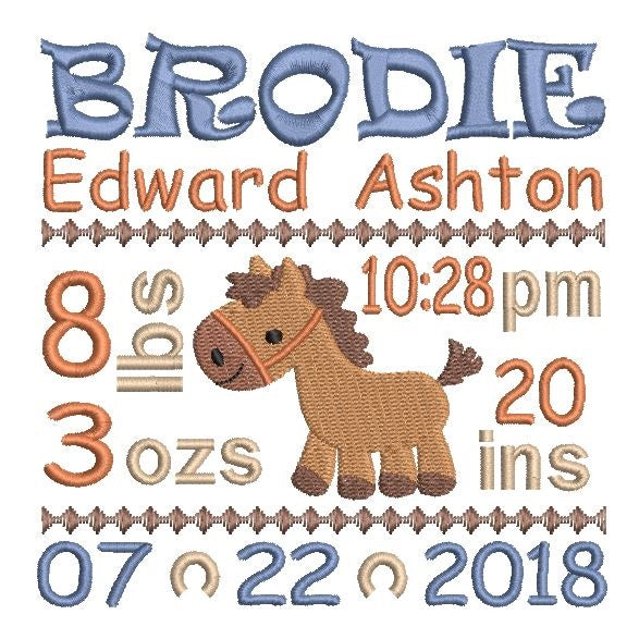 Baby birth announcement -custom embroidery design by rosiedayembroidery.com