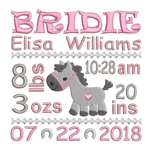 Baby birth announcement template machine embroidery design by rosiedayembroidery.com