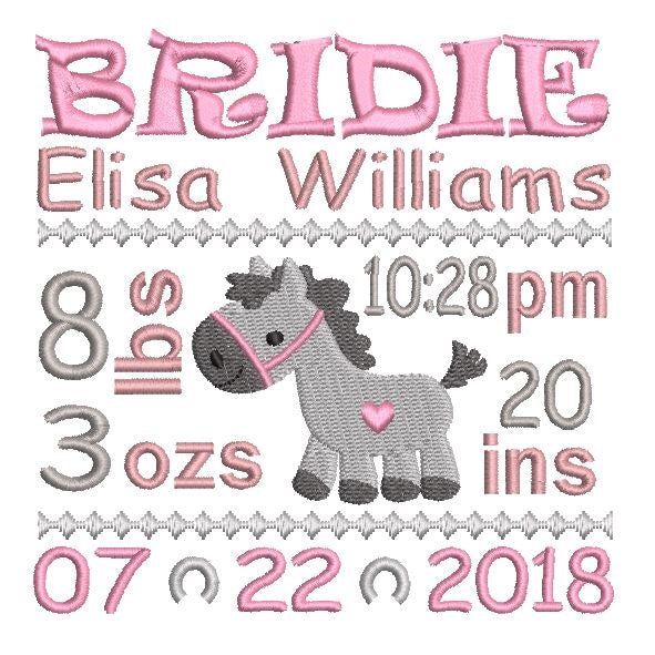 Baby birth announcement -custom embroidery design by rosiedayembroidery.com