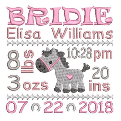Baby birth announcement -custom embroidery design by rosiedayembroidery.com