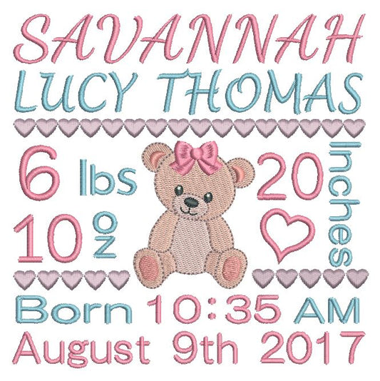 Baby birth announcement template machine embroidery design by rosiedayembroidery.com