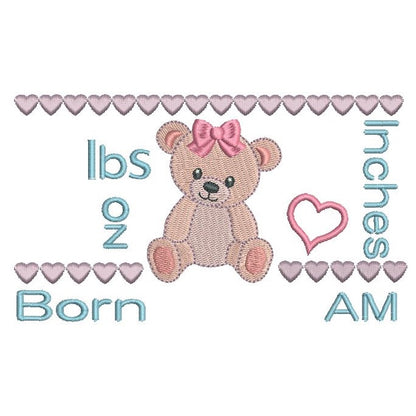 Baby birth announcement template machine embroidery design by rosiedayembroidery.com