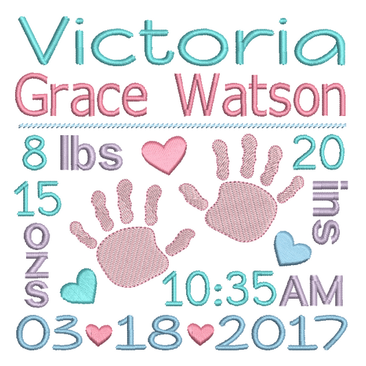 Baby Birth Announcement -Custom Embroidery Design by rosiedayembroidery.com