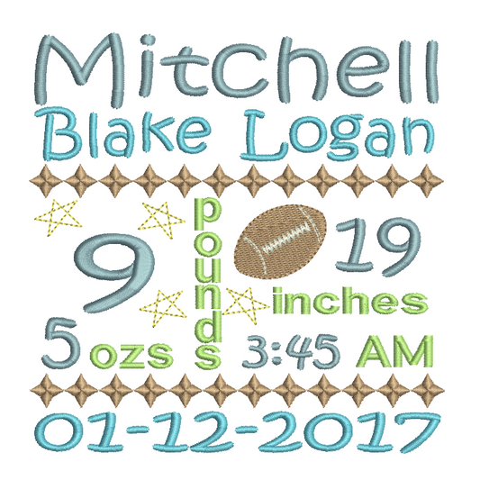 Baby Birth Announcement -Custom Embroidery Design by embroiderytree.com