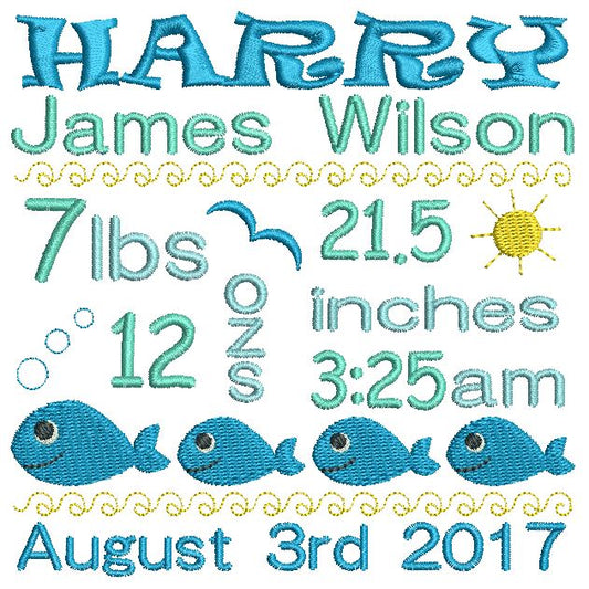 Baby Birth Announcement -Custom Embroidery Design by rosiedayembroidery.com