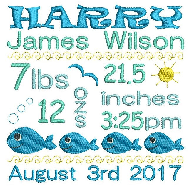 Baby birth announcement template machine embroidery design by rosiedayembroidery.com