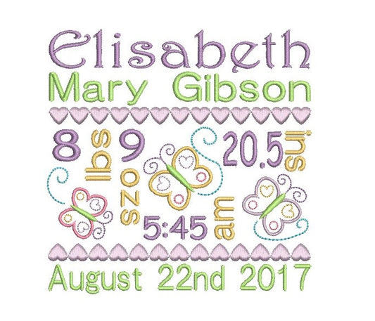 Baby birth announcement template machine embroidery design by rosiedayembroidery.com