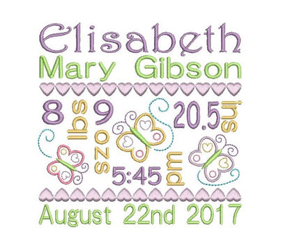 Baby birth announcement template machine embroidery design by rosiedayembroidery.com