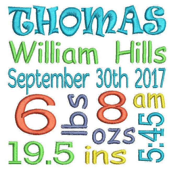 Baby Birth Announcement -Custom Embroidery Design by rosiedayembroidery.com