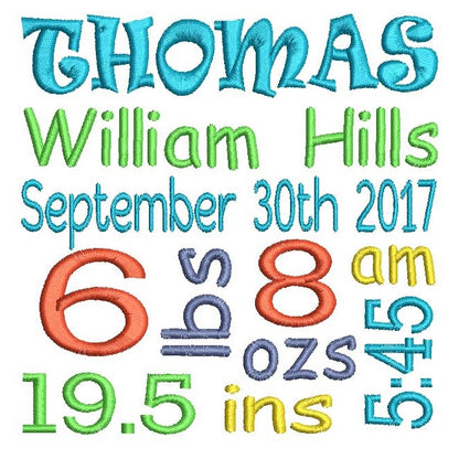 Baby Birth Announcement -Custom Embroidery Design by rosiedayembroidery.com