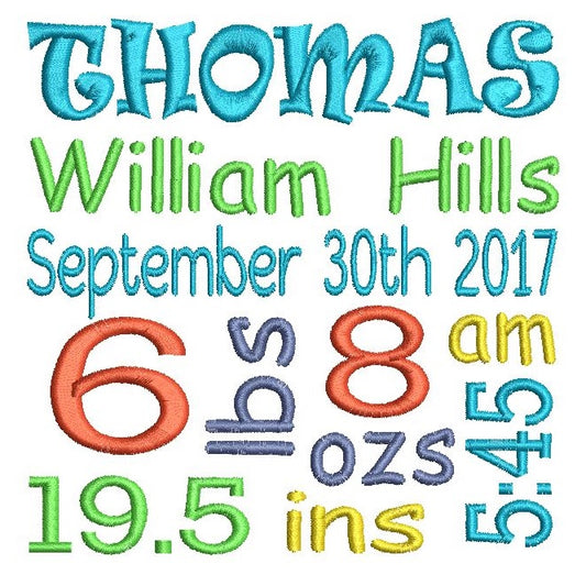 Baby Birth Announcement -Custom Embroidery Design by rosiedayembroidery.com