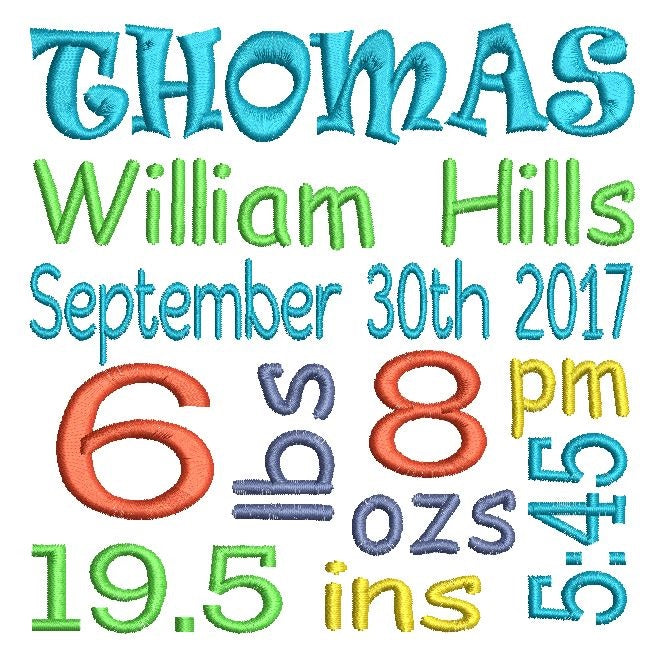 Baby Birth Announcement -Custom Embroidery Design by rosiedayembroidery.com