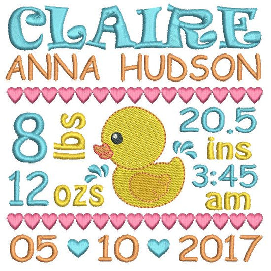 Baby birth announcement template machine embroidery design by rosiedayembroidery.com