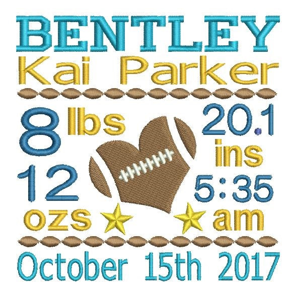 Baby boy birth announcement -custom embroidery design by rosiedayembroidery.com
